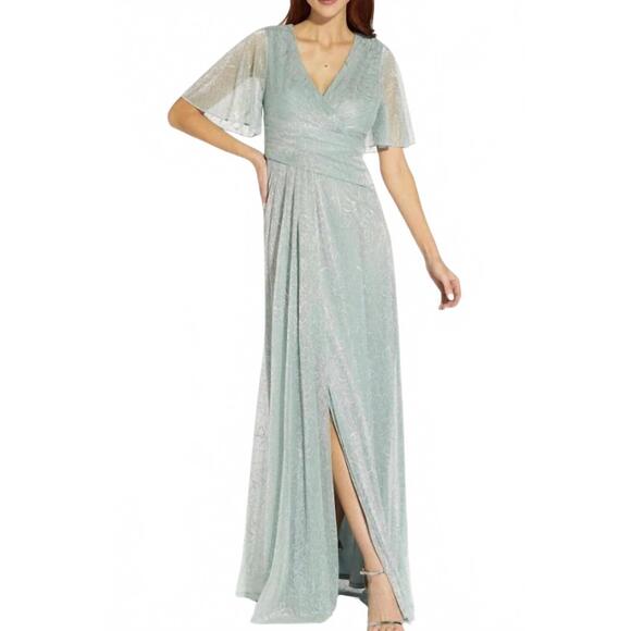NEW ADRIANNA PAPELL sheer sleeves dress - plus in sea glass